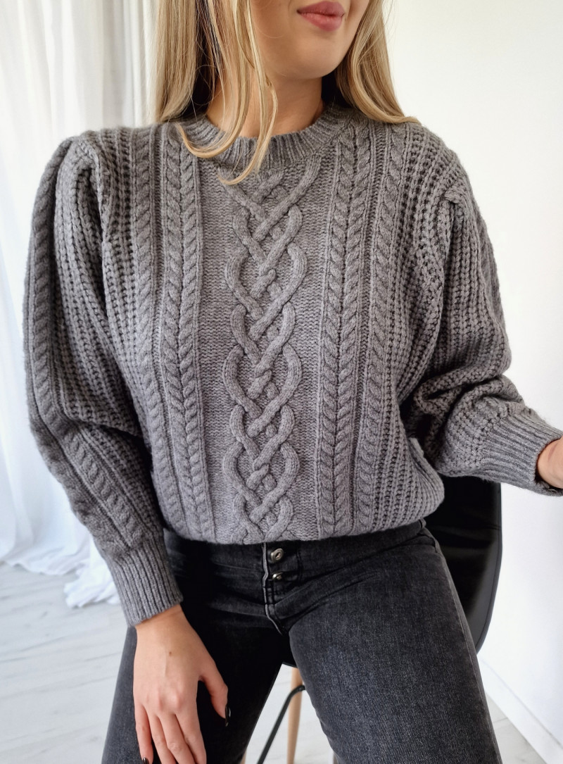 Sweter z grubszym splotem 3030 Szary
